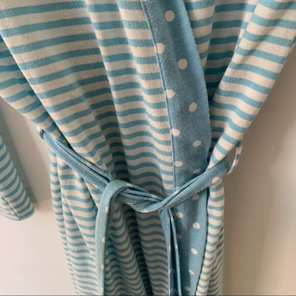 Jockey White Blue Stripes Dot Lightweight Jersey Crossover Robe - Picture 3 of 6